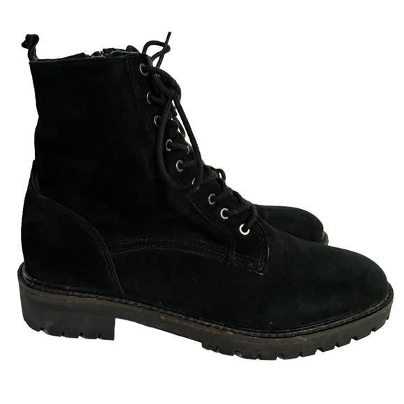 Lucky Brand Idara Suede Leather Boot Moto Style Lace-up - Picture 2 of 9